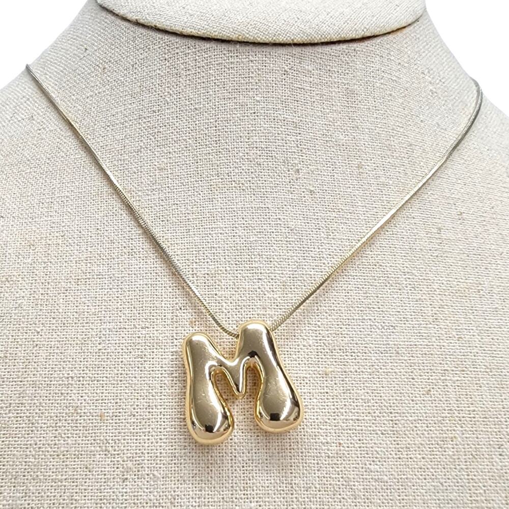 Serefina Gold Tone Bubble Letter M Initial Pendant Snake Chain Necklace